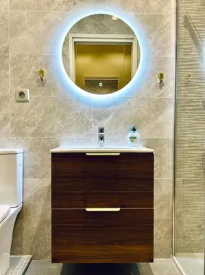 a bathroom with a sink and a mirror at Old Town Vibes - 5min to Sea - AC & Breakfast in Nice