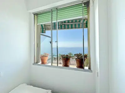 a window with potted plants in a room at Sea Front Holiday Saphir in Nice