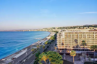 an aerial view of a hotel and the ocean at Sea Side, Modern, Nice Promenade in Nice