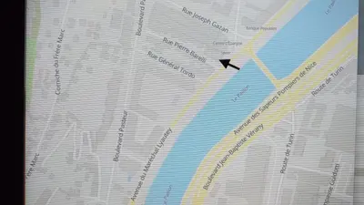 a map of a city with a black arrow at Nice barelli in Nice