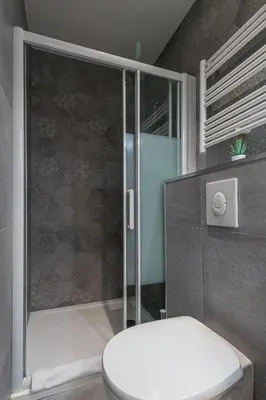 a bathroom with a shower and a toilet in it at 33 GAMBETTA - Appartement 2 pieces Mezzanine in Nice