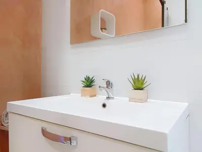a white bathroom sink with two plants on it at Apartment Le Gambetta by Interhome in Nice