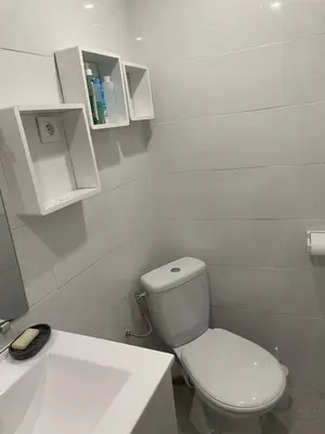 a white bathroom with a toilet and a sink at Appartement 2 pièces à 5 mn de la plage N3 in Saint-Laurent-du-Var