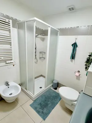 a bathroom with a shower and a toilet and a sink at Chic & cosy proche mer in Nice