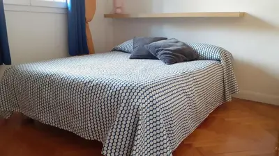 a bed in a room with a blanket on it at Apartment Palais de Coppet in Nice