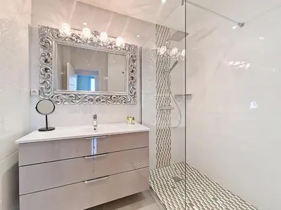 a bathroom with a sink and a shower at Nestor&Jeeves - TROPI AZUR - Terrace - Place du Pin in Nice