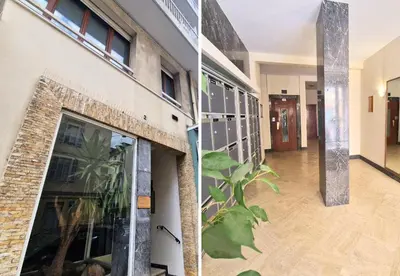 two images of a hallway of a building at Nestor&Jeeves - TROPI AZUR - Terrace - Place du Pin in Nice