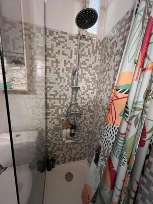 a bathroom with a shower with a toilet and a sink at Lovely apartment nice in Nice