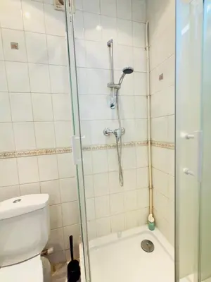 a bathroom with a shower and a toilet at New Alba 3 Pers WiFi AC in Nice