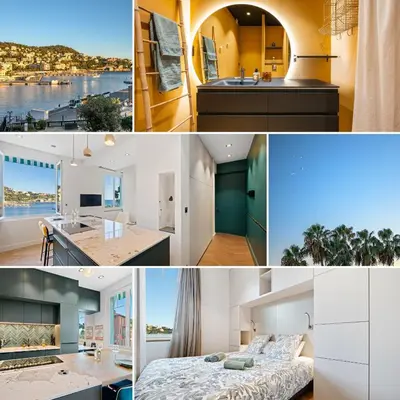 a collage of photos of a house at La Fenêtre sur Mer - Superbe Vue Sur Le Port in Nice