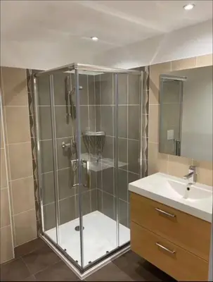 a bathroom with a shower and a sink at DOMAINE LOU BEL AZUR - Paisible in Saint-Laurent-du-Var