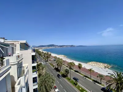 a view of the beach from a building at NICE 2P Panoramic Sea View Wi-Fi AC in Nice
