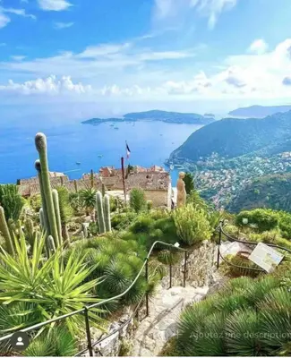 a view of the amalfi coast from a hill with cactus at Petite Villa Eze Bord de Mer in Èze