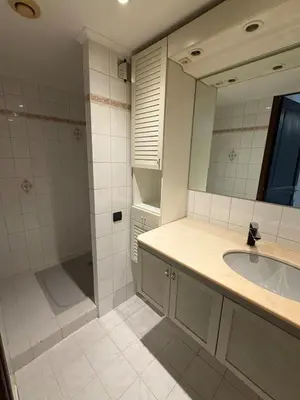 a bathroom with a sink and a shower and a mirror at Cozy Villa Saint-Jean-Cap-Ferrat in Saint-Jean-Cap-Ferrat