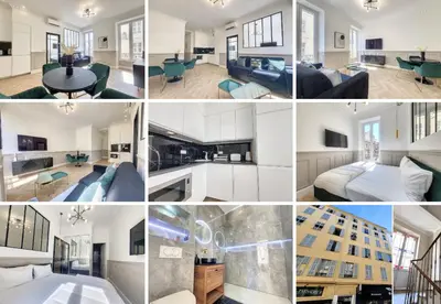 a collage of different photos of a room at Nestor&Jeeves - EMERAUDE - Central - Modern in Nice
