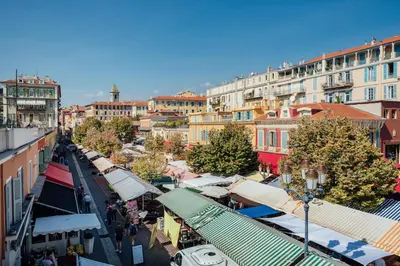 an overhead view of a market in a city at 