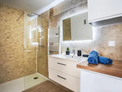 a bathroom with a sink and a shower at Apartment Cros de Cagnes-2 by Interhome in Cagnes-sur-Mer