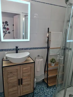a bathroom with a sink and a mirror at STUDIO BALCON CALME AVEC PARKING 5mn de la MER in Nice