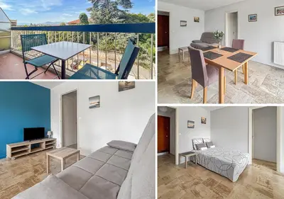 a collage of photos of a living room and dining room at Studio proche de la mer avec parking Cagnes-sur-Mer in Cagnes-sur-Mer