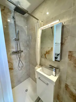 a bathroom with a sink and a shower at Cosy studio le port in Nice
