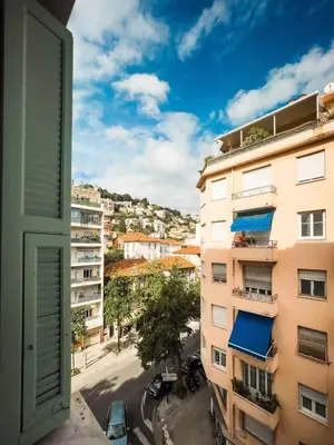 a view from a window of a building at Typical Nice neighborhood 15 min from beach in Nice