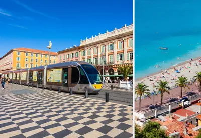 a train on a street next to a beach at Nestor&Jeeves - JEAN MEDECIN - Central - Modern in Nice
