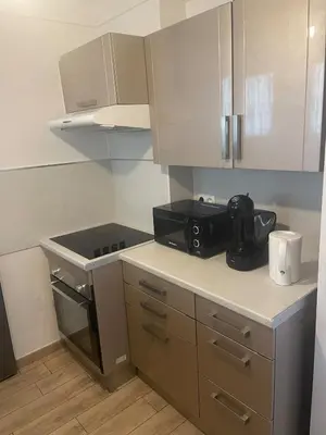 a small kitchen with a stove and a microwave at Sun appart in Nice