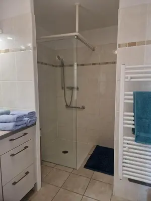 a shower with a glass door in a bathroom at Appartement 2 P calme in Cagnes-sur-Mer