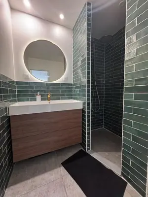 a bathroom with a sink and a mirror at Beautiful 2-room, AC, Center, terrace in Nice
