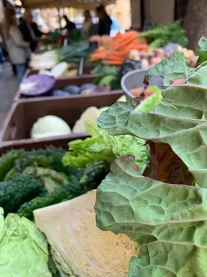 a display of lettuce and vegetables in a market at Cocon chic au cœur de la ville in Nice