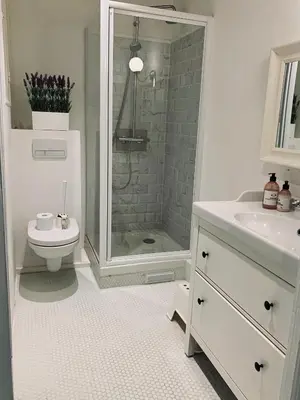 a bathroom with a shower and a toilet and a sink at Cocon chic au cœur de la ville in Nice