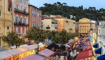 an overview of a city street with shops and buildings at Old City Appartement of Nice in Nice
