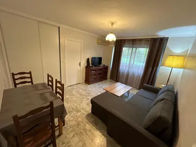 a living room with a couch and a table at Apparemment 2P centre Nice in Nice