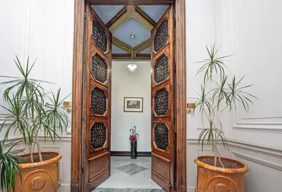 a hallway with two potted plants in front of a door at Sumptuous Art Deco Apartment - 6 People in Nice