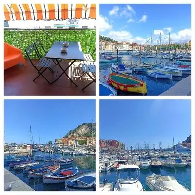 four different pictures of boats in a harbor at Port de Nice-charmant appartement bucolique ! vue port in Nice