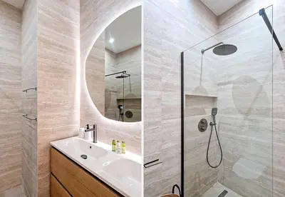 a bathroom with a sink and a shower at Nestor&Jeeves - NISSA - Central location in Nice
