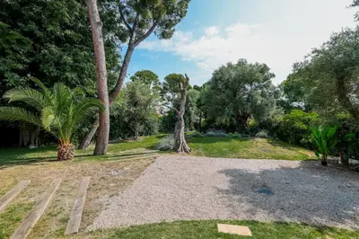 a park with palm trees and a pathway at Central Luxurious Property in Antibes