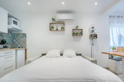 a bedroom with a large white bed in a room at Le Cocon Niçois in Nice
