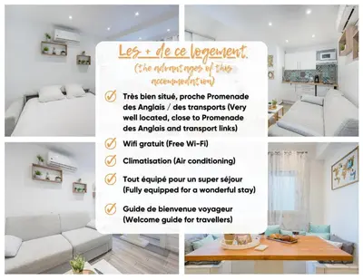 a collage of photos of a living room with a poster at Le Cocon Niçois in Nice