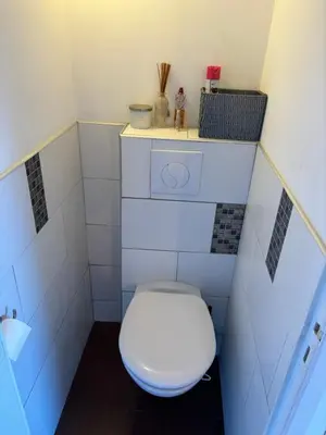 a small bathroom with a white toilet in a room at Cosy Rooftop Studio Nice Centre in Nice