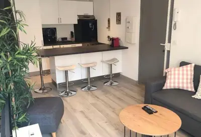 a living room with a couch and a table at Location 2p Nice Centre in Nice