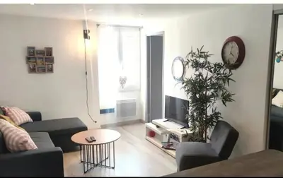 a living room with a couch and a tv at Location 2p Nice Centre in Nice