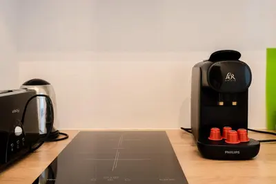 a coffee maker sitting on top of a counter at Nice, Studio Grande Terrasse à 2 pas de la promenade in Nice