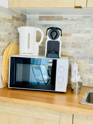 a microwave sitting on top of a counter at Petit Bijou 1 Pers Centrale WiFI in Nice