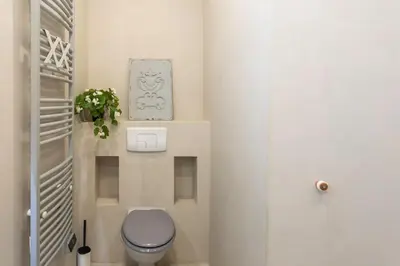 a small bathroom with a toilet and a plant at #3 Mascoinat 1BDR Old Town, near beach Fan & WIFI in Nice