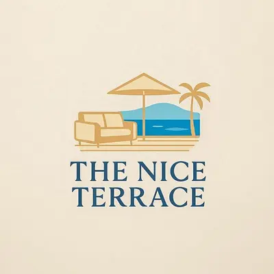 a logo for the nice terrace with a beach chair and umbrella at TheNiceTerrace in Nice