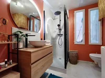 a bathroom with a shower and a sink at Cosy Savoie by Bookking Guys in Nice