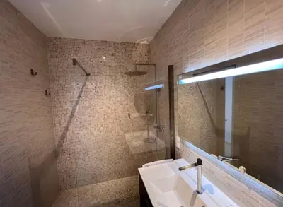 a bathroom with a sink and a shower at 2 Pièce - Promenade des Anglais in Nice