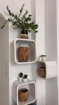 two white shelves with potted plants on them at 2 Pièce - Promenade des Anglais in Nice