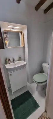 a bathroom with a sink and a toilet and a mirror at Le Jas in Tourrette-Levens